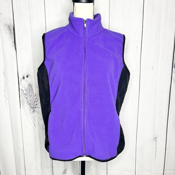 Ralph Lauren Active L-RL Purple Black Fleece Vest Womens Sz XL Full Zip - Picture 1 of 10